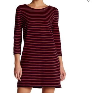 J. Crew Factory Maritime Striped Shift Dress in navy blue and red